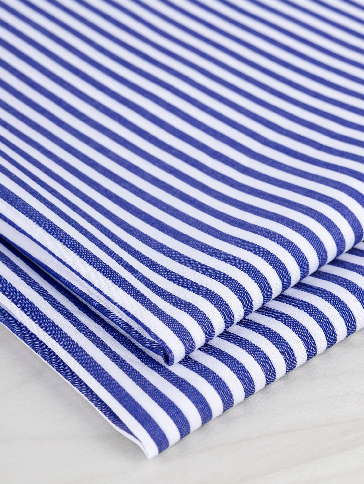 Pinstripe Cotton Poplin Shirting - Dark Blue   White - Swatch