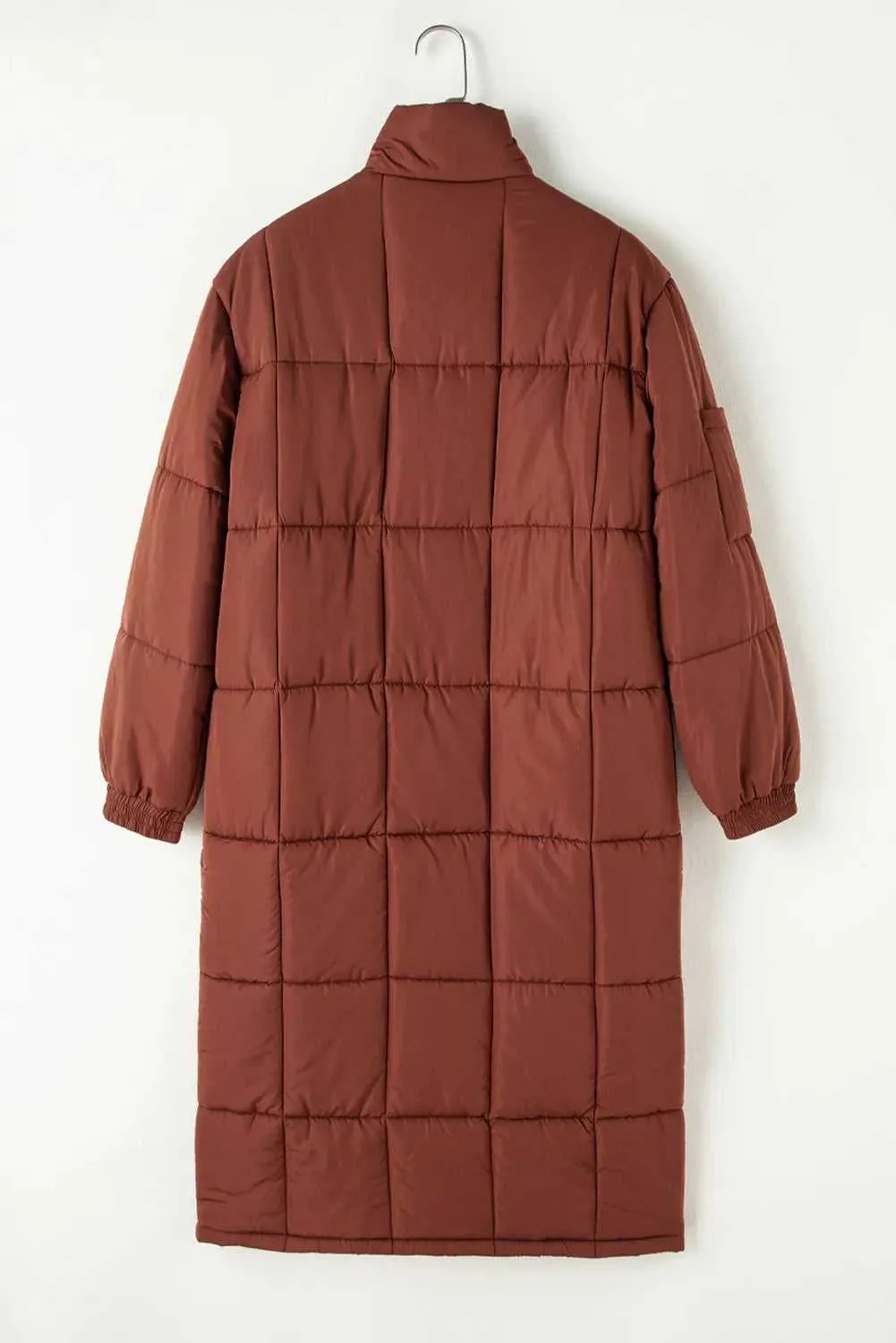 Pocketed Bubble Texture Long Sleeve Longline Winter Coat