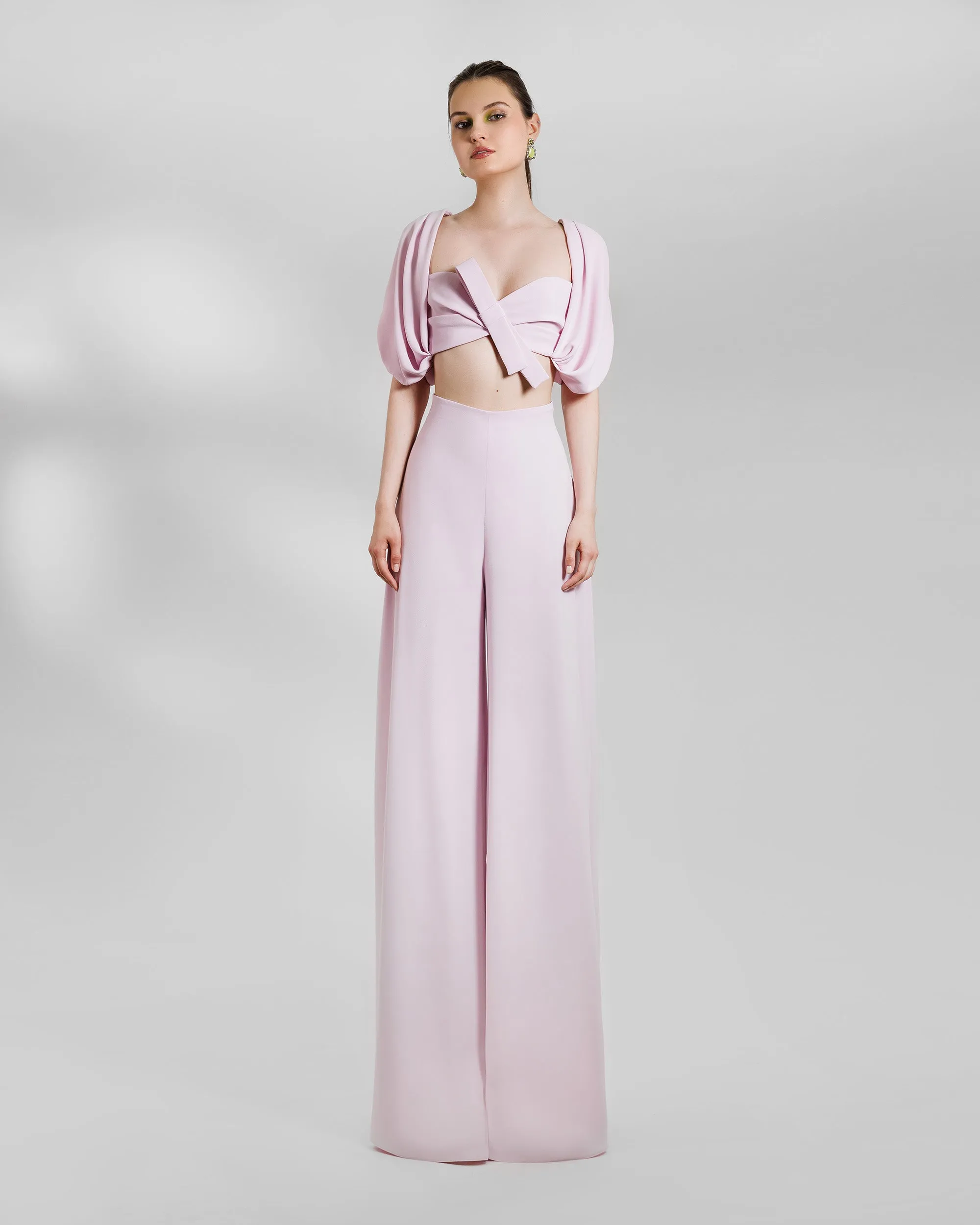 Puffed shoulders Crop Top With Pants