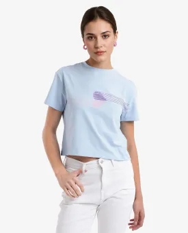 Rareism Women Kuncro Light Blue Cotton Elastane Fabric Crew Neck Knit Solid T-Shirt