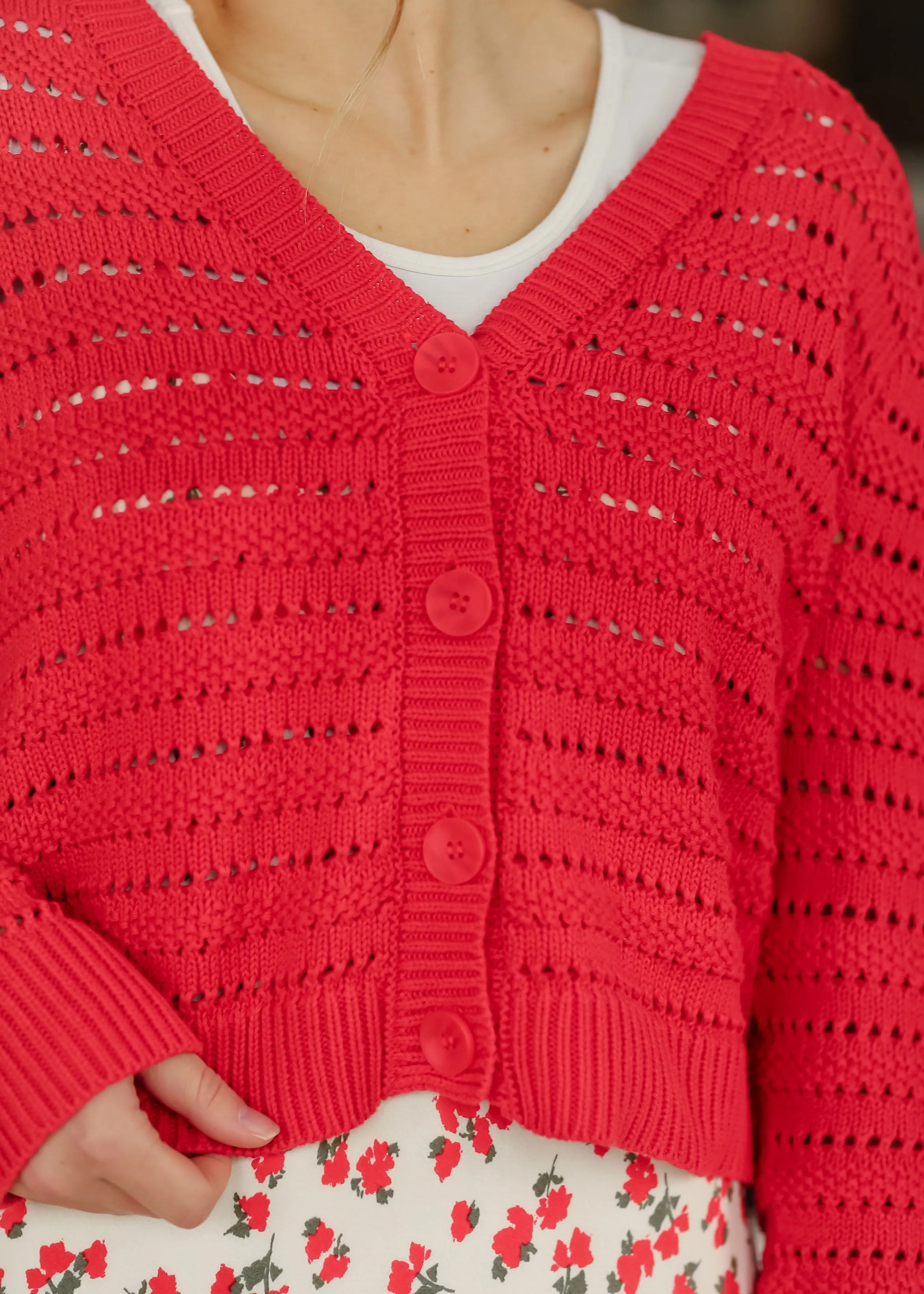 Romance Cherry Red Button Front Cardigan