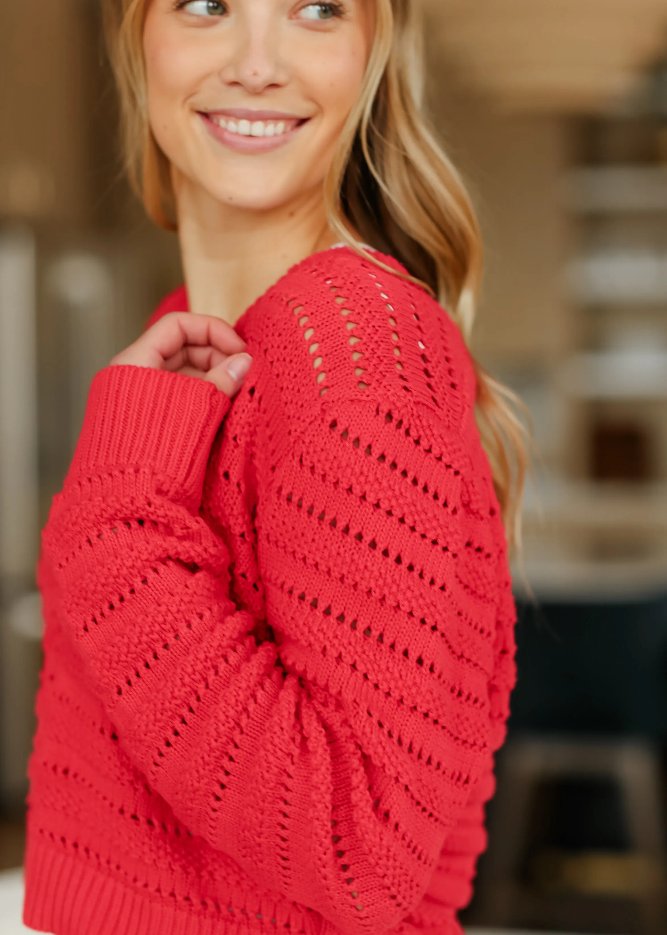 Romance Cherry Red Button Front Cardigan
