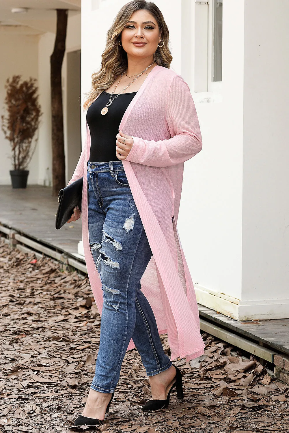 Sheer Knitted Long Plus Size Cardigan