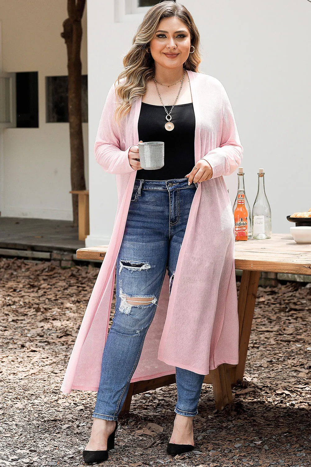 Sheer Knitted Long Plus Size Cardigan