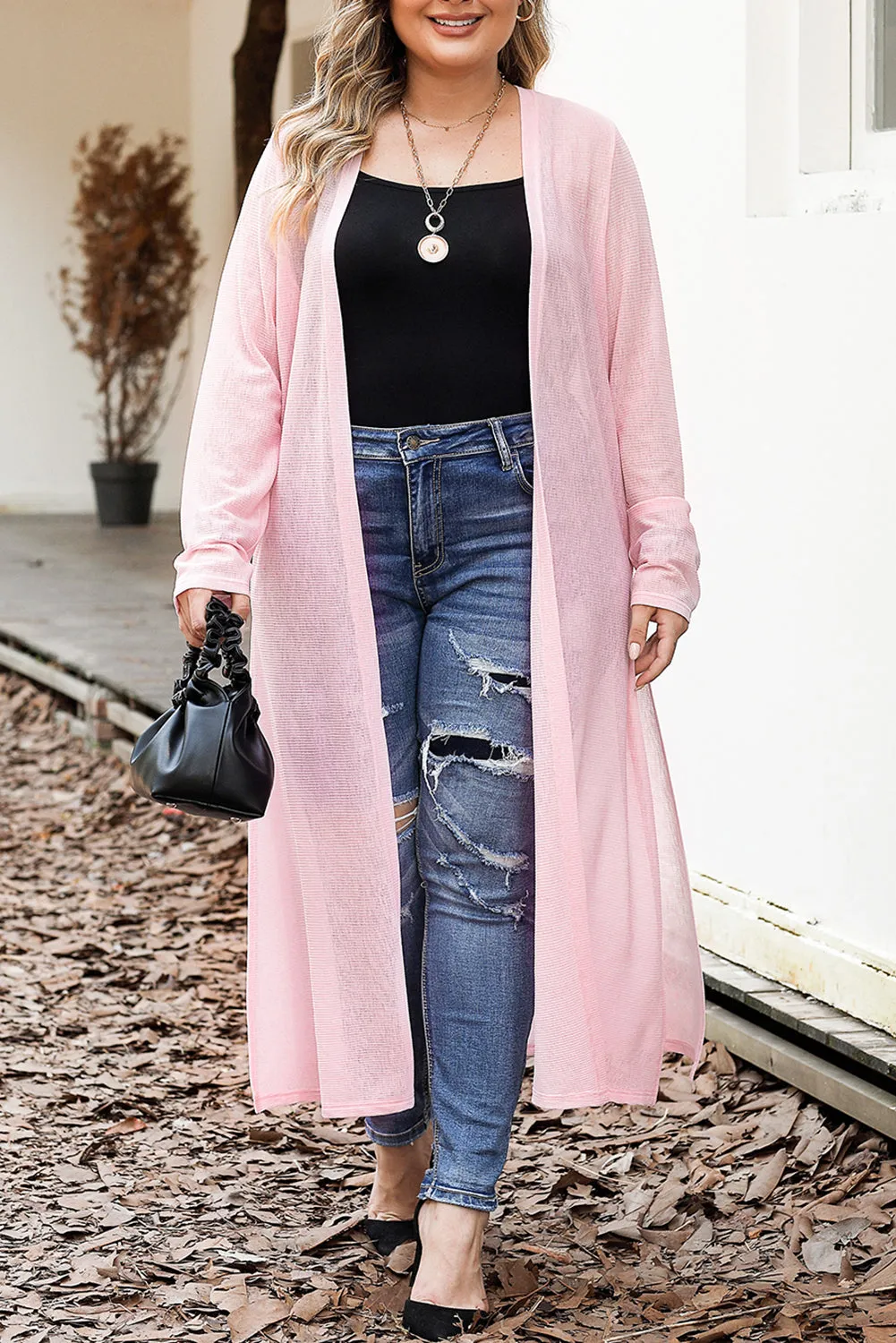 Sheer Knitted Long Plus Size Cardigan