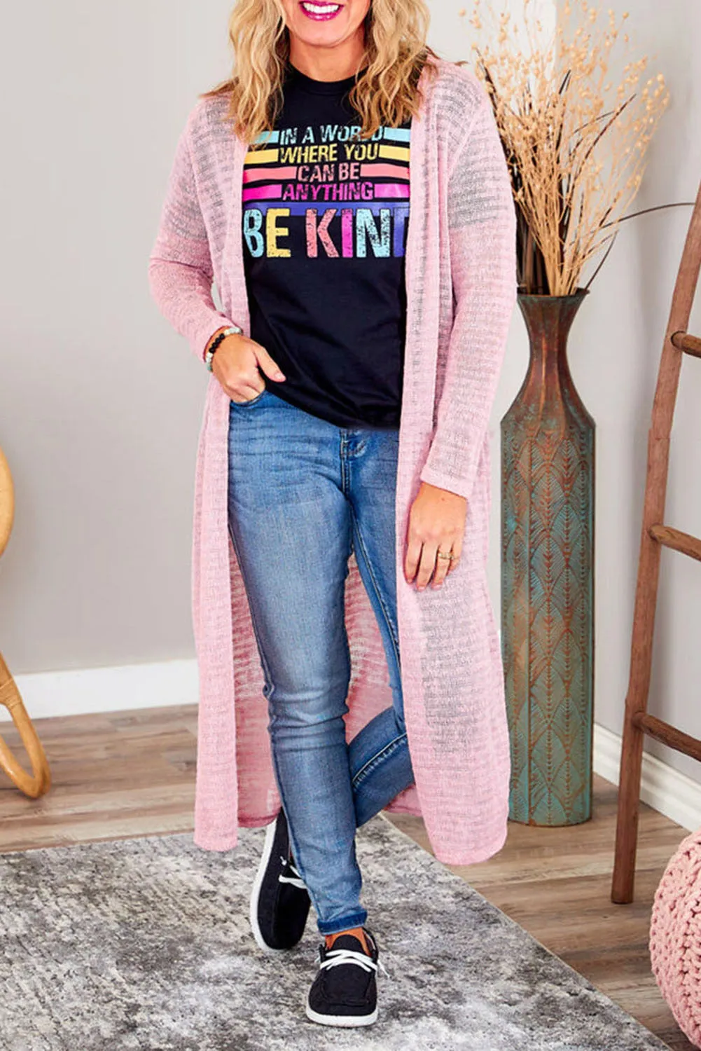 Sheer Knitted Long Plus Size Cardigan