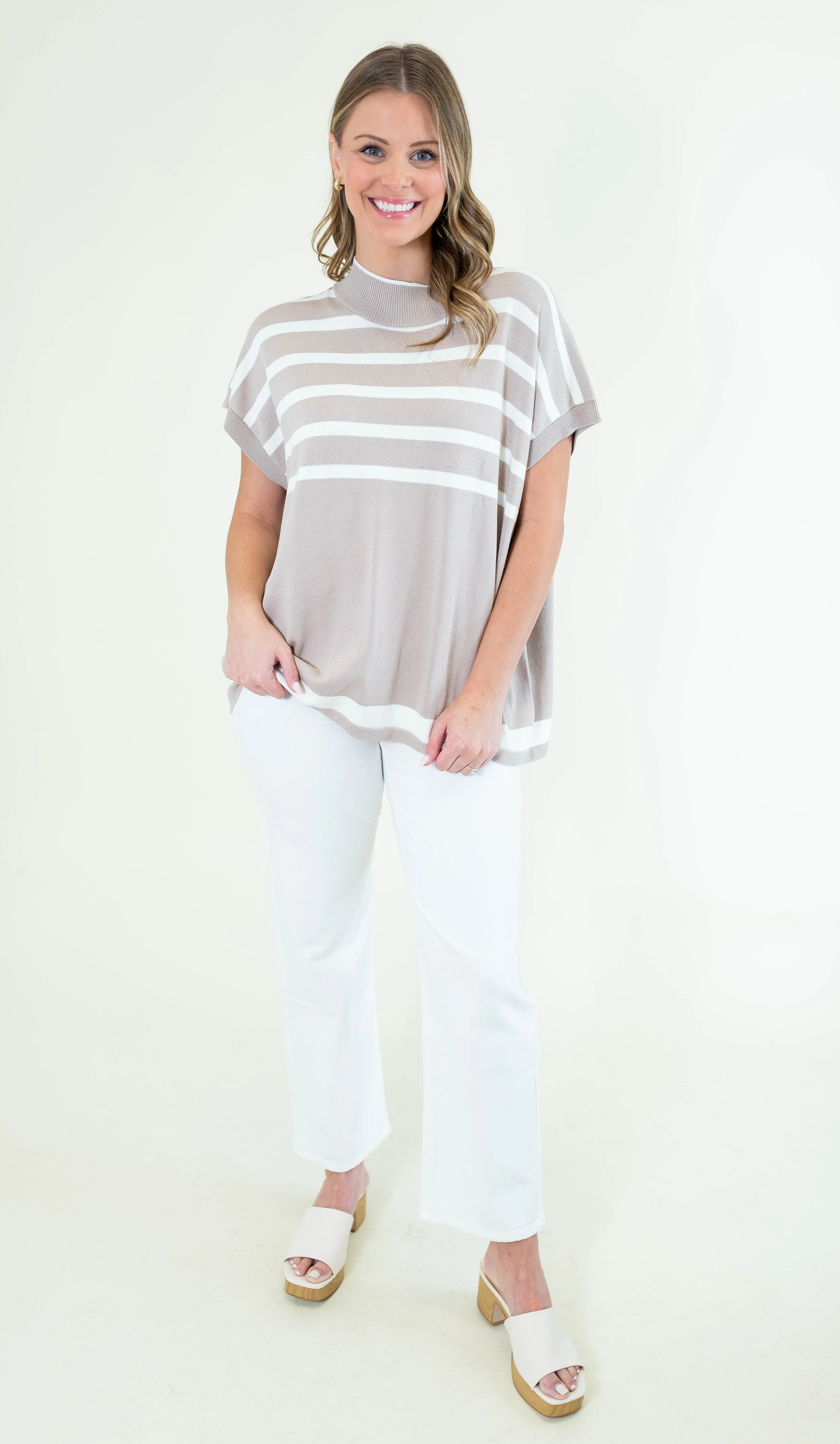 Striped Oversized Mock Neck Knit Sweater