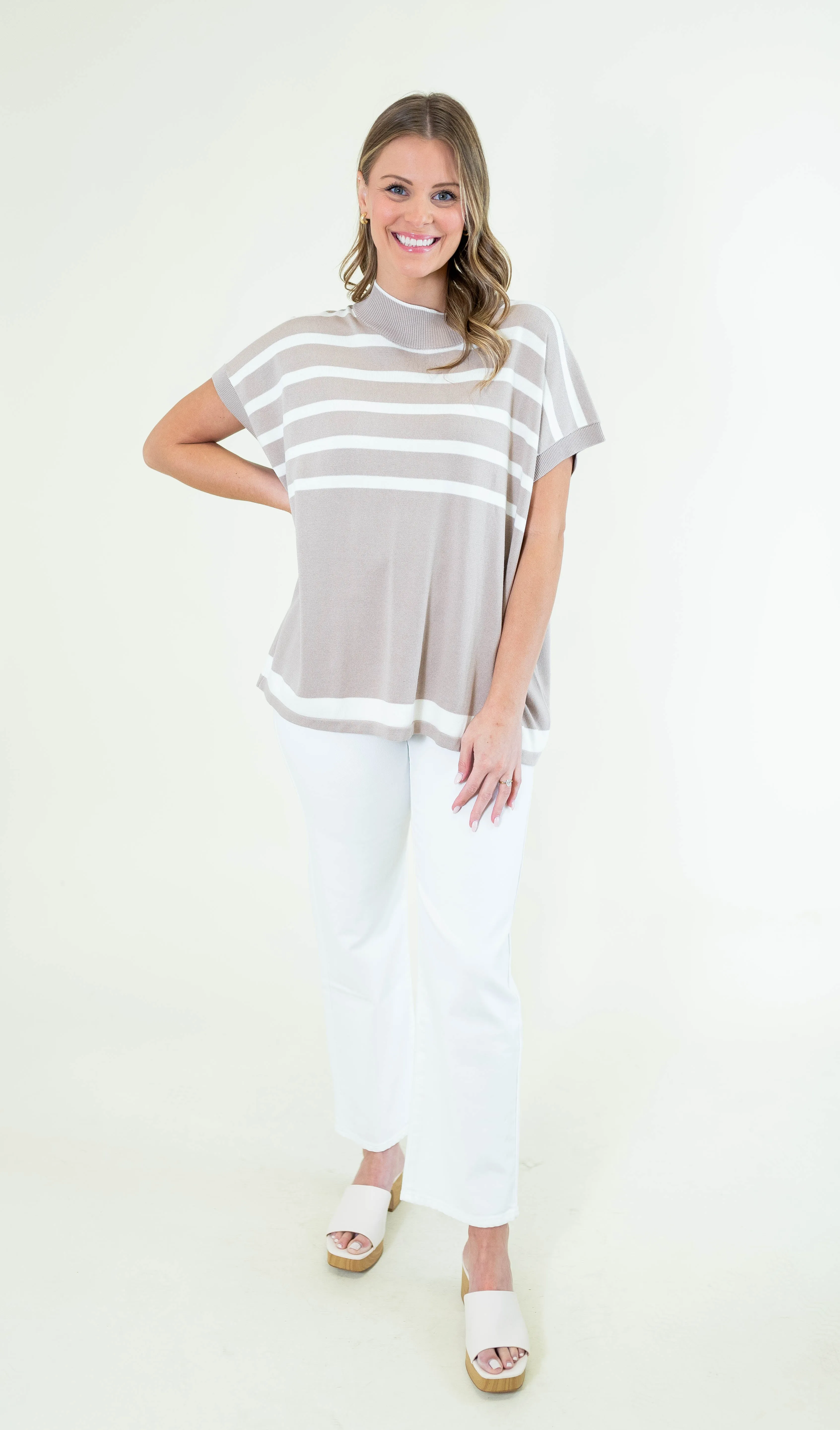 Striped Oversized Mock Neck Knit Sweater