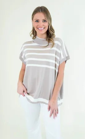 Striped Oversized Mock Neck Knit Sweater