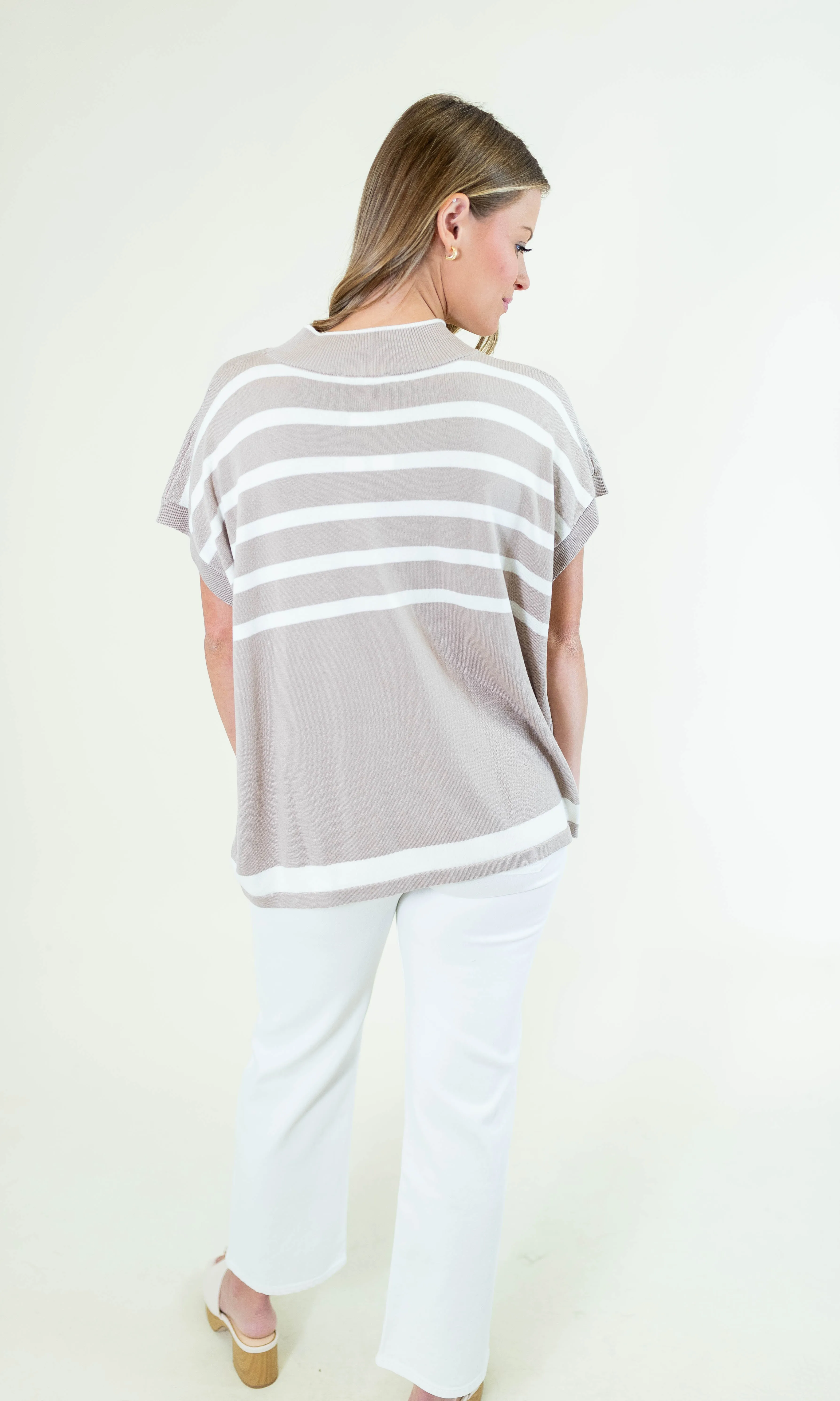 Striped Oversized Mock Neck Knit Sweater