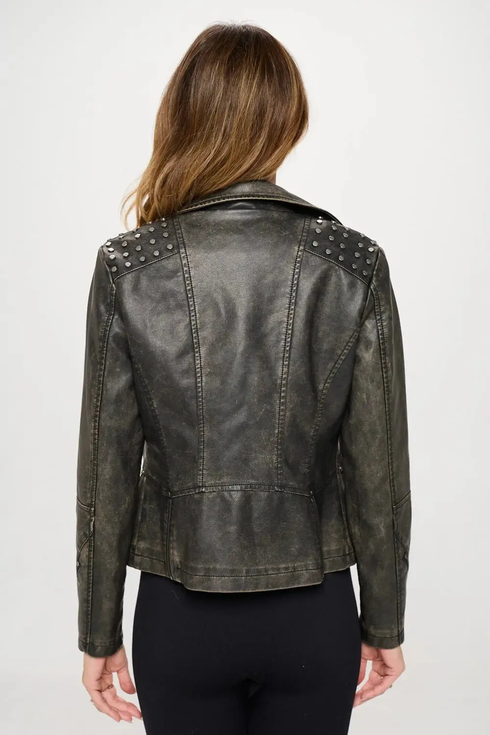 Studded Moto Jacket for Women – Trendy Faux Leather Jackets