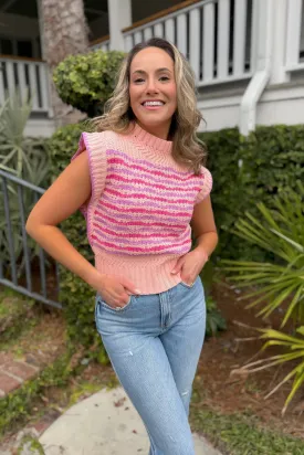Sweet as a Peach Lavender Contrast Stitch Mock Neck Sleeveless Sweater