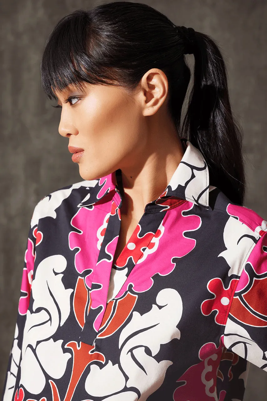 Talitha Cotton Poplin Asymmetrical Flounce Shirt