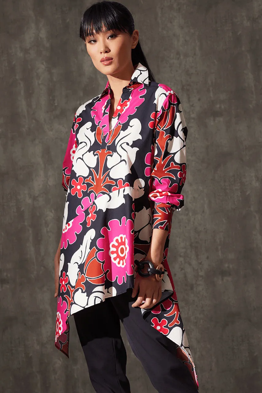 Talitha Cotton Poplin Asymmetrical Flounce Shirt