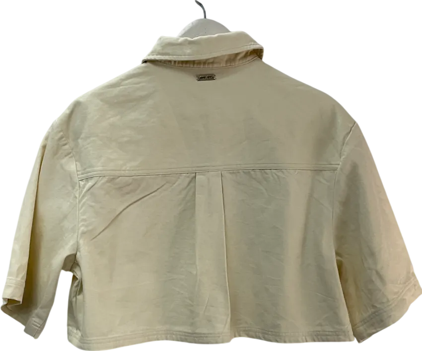 The Couture Club Cream Cropped Poplin Pocket Detail Shirt UK S