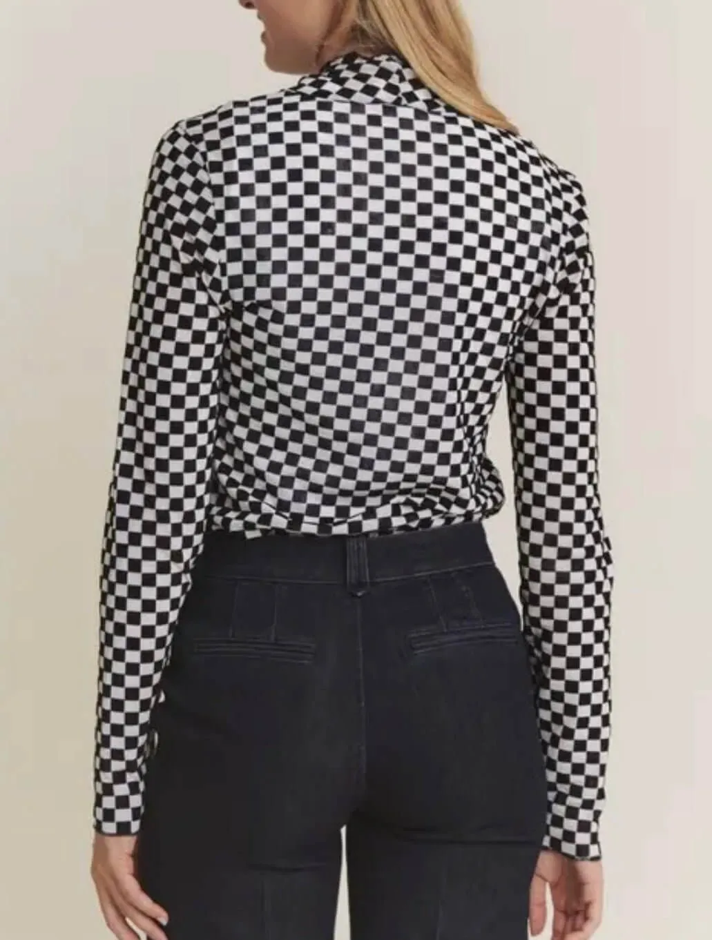 The Lillian Top: Checkered Mesh Long Sleeve Top