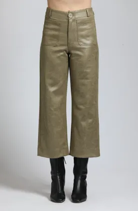 Vegan Leather Wide Leg Pant- Olive