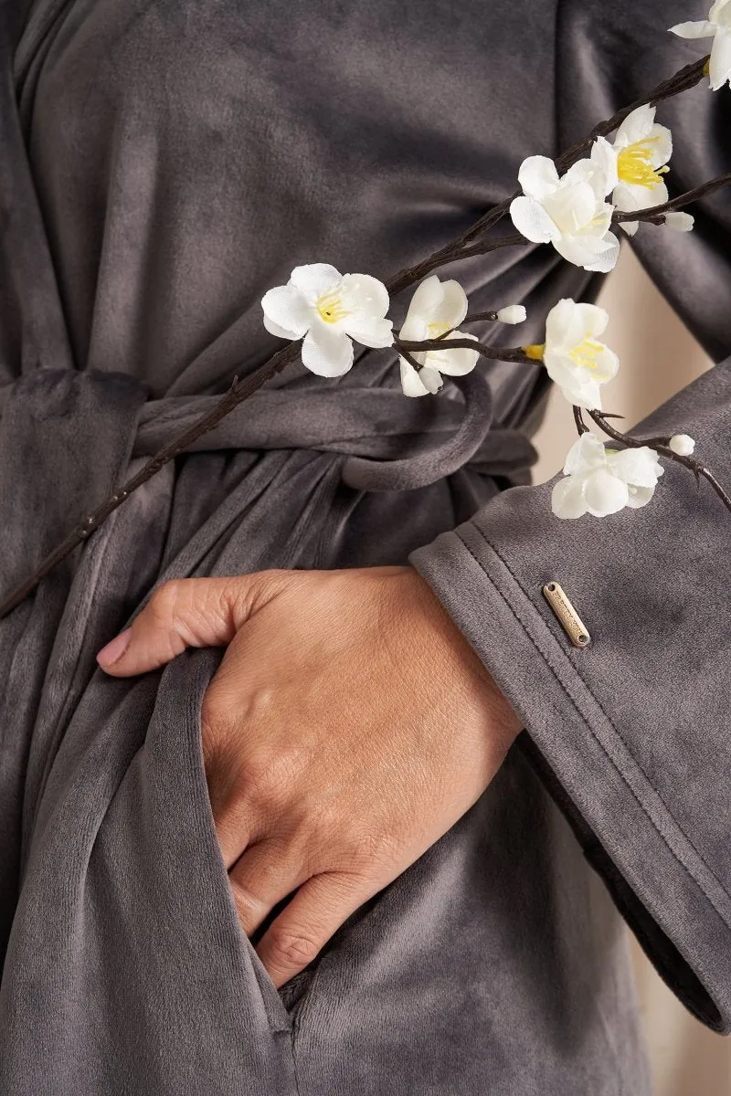 Velour Longline Robe in Raven