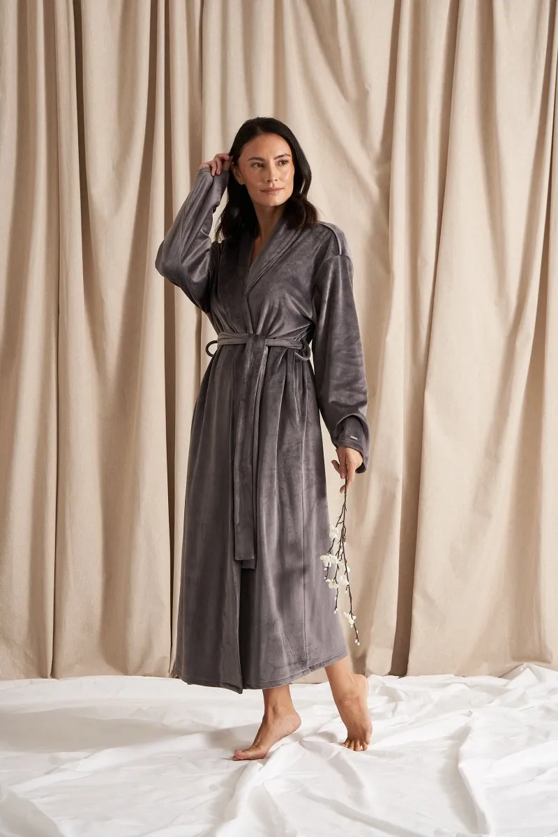 Velour Longline Robe in Raven