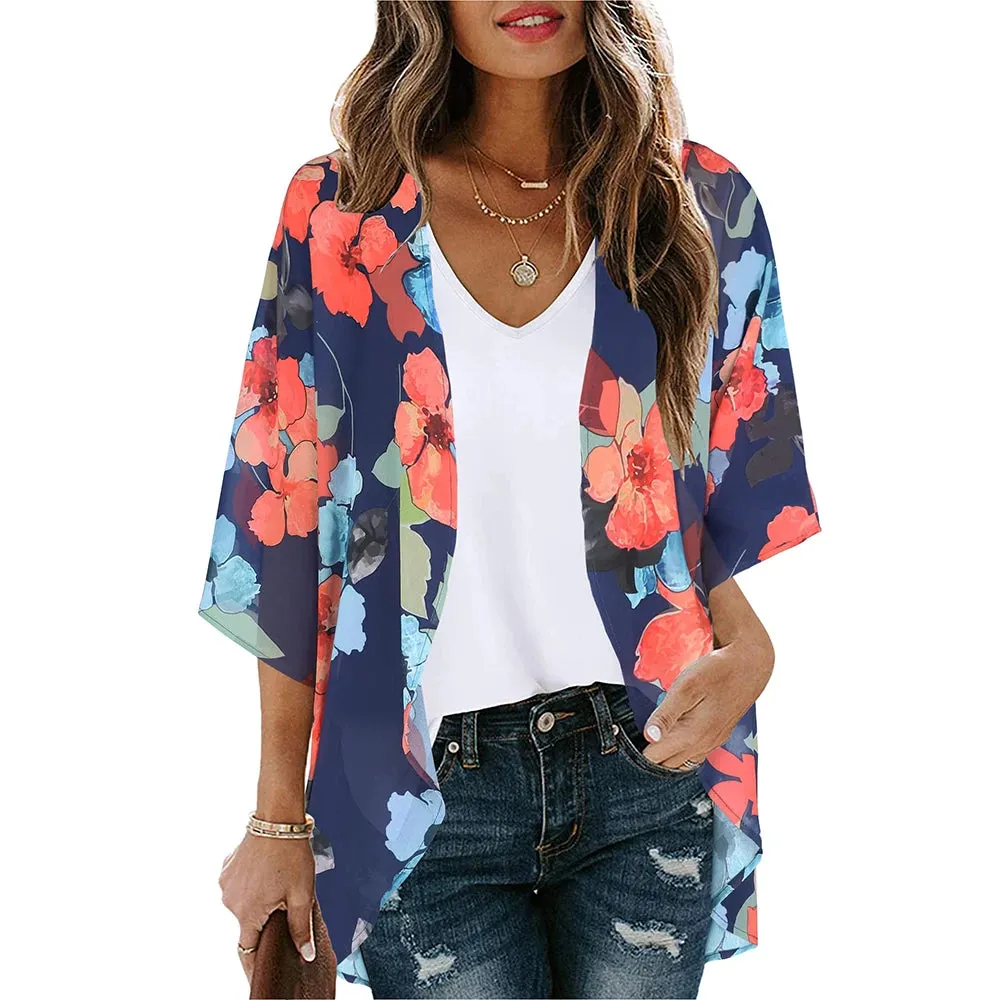 Women Long Flowy Summer Boho Chiffon Floral