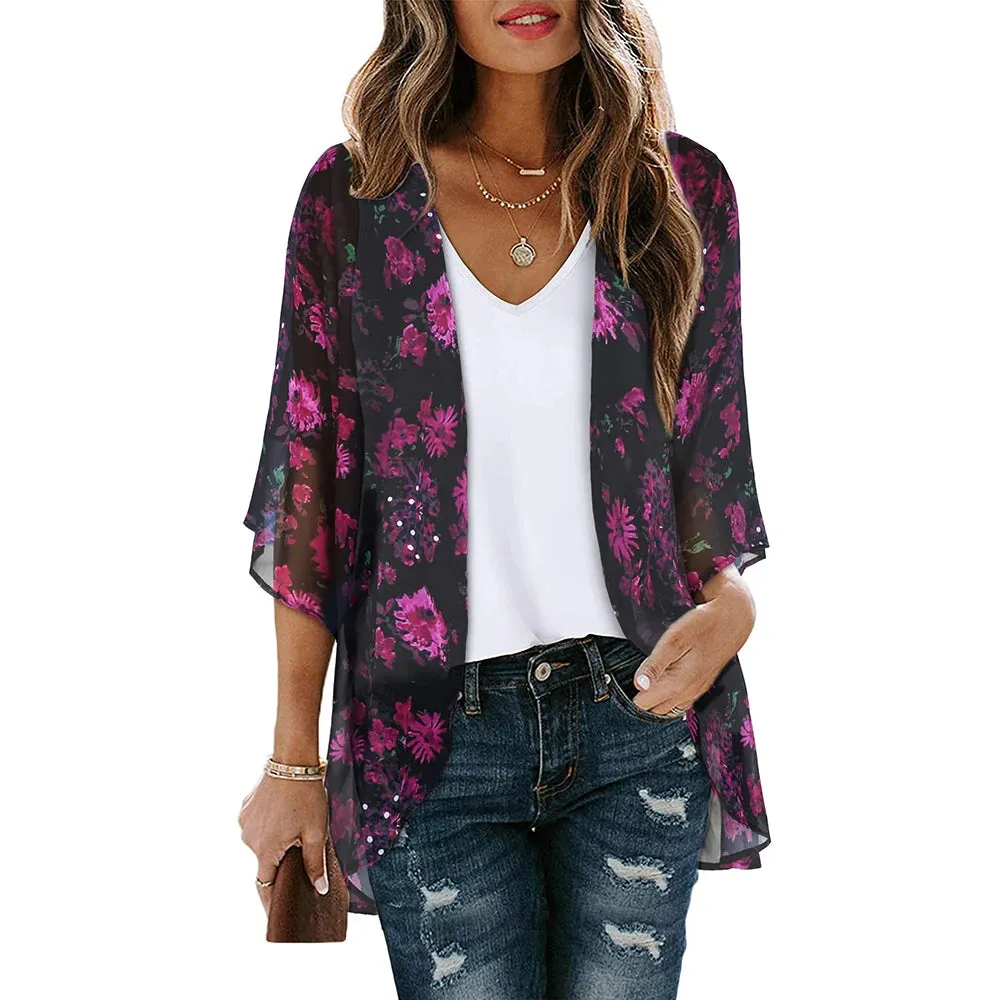 Women Long Flowy Summer Boho Chiffon Floral