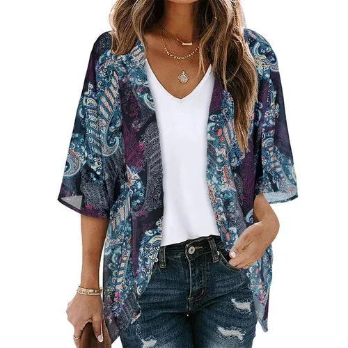 Women Long Flowy Summer Boho Chiffon Floral