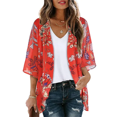 Women Long Flowy Summer Boho Chiffon Floral