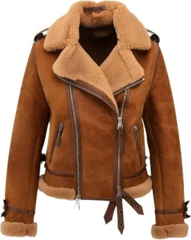Women's Dark Brown Genuine Suede Faux Shearling Faux Fur Jacket
