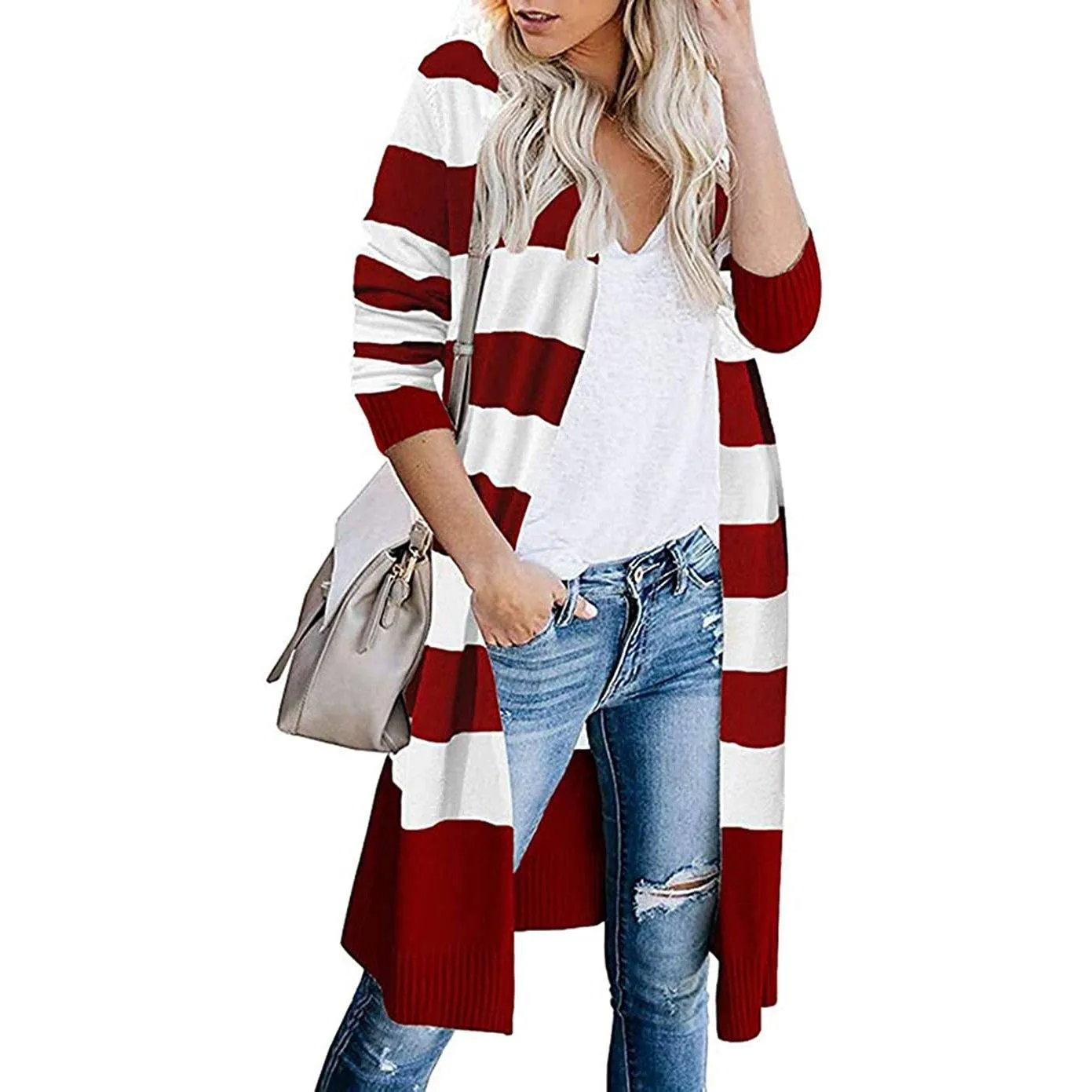 Women’s Open Front Long Cardigan Long Sleeves Lightweight Knit Fall Sweater