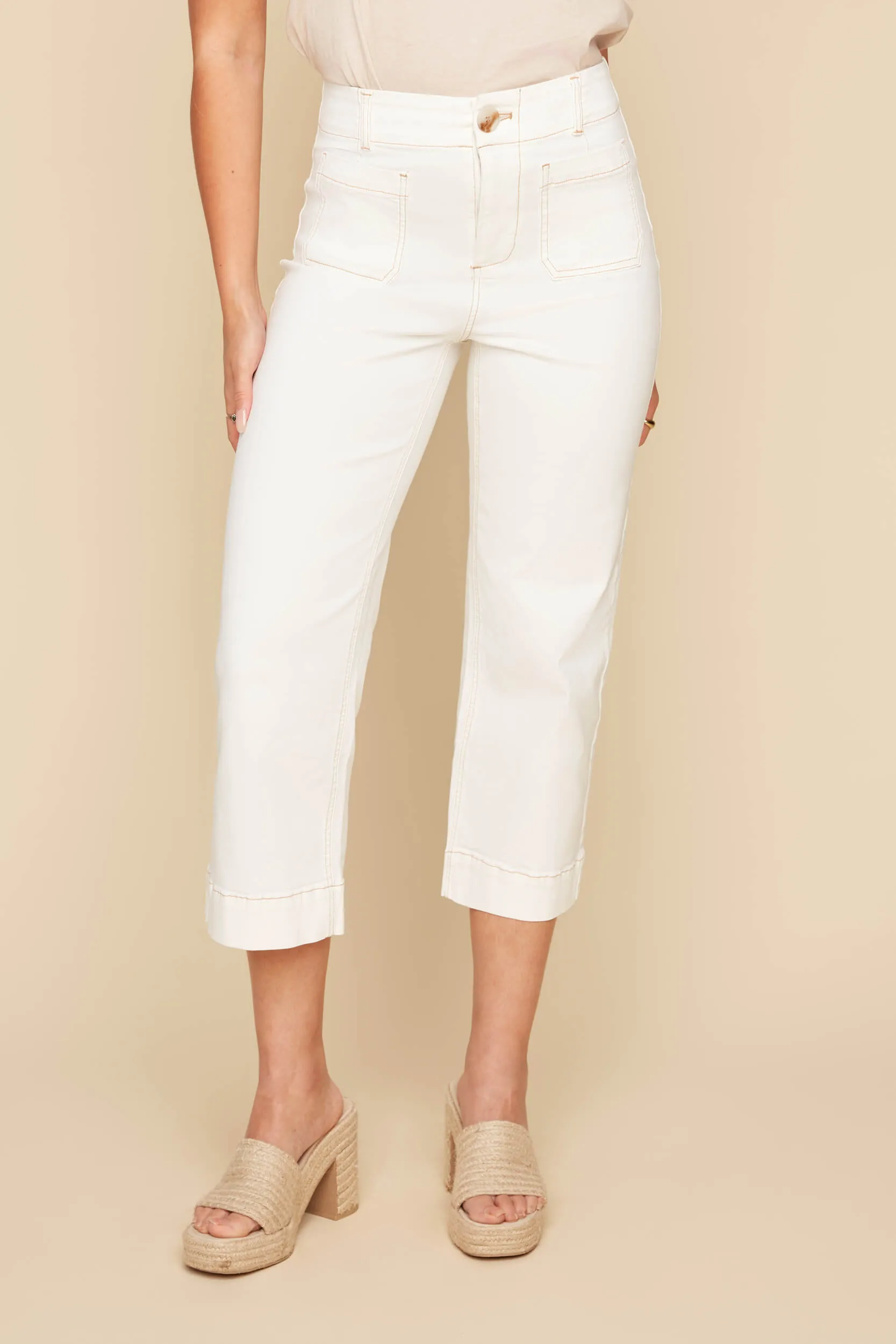 Woven Cropped Pant Off White by Renuar