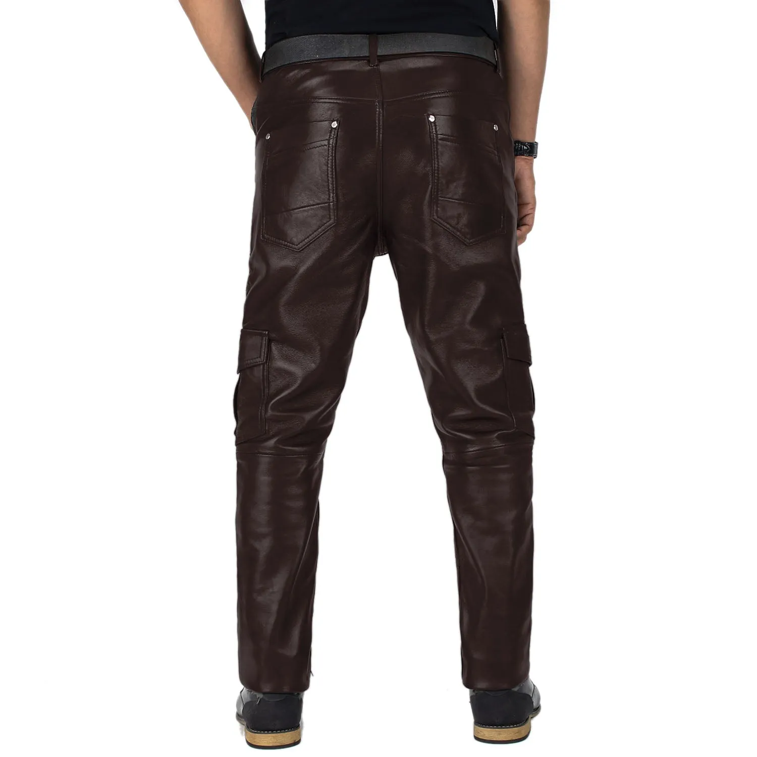 Ylira Men's Brown Faux Leather Pants