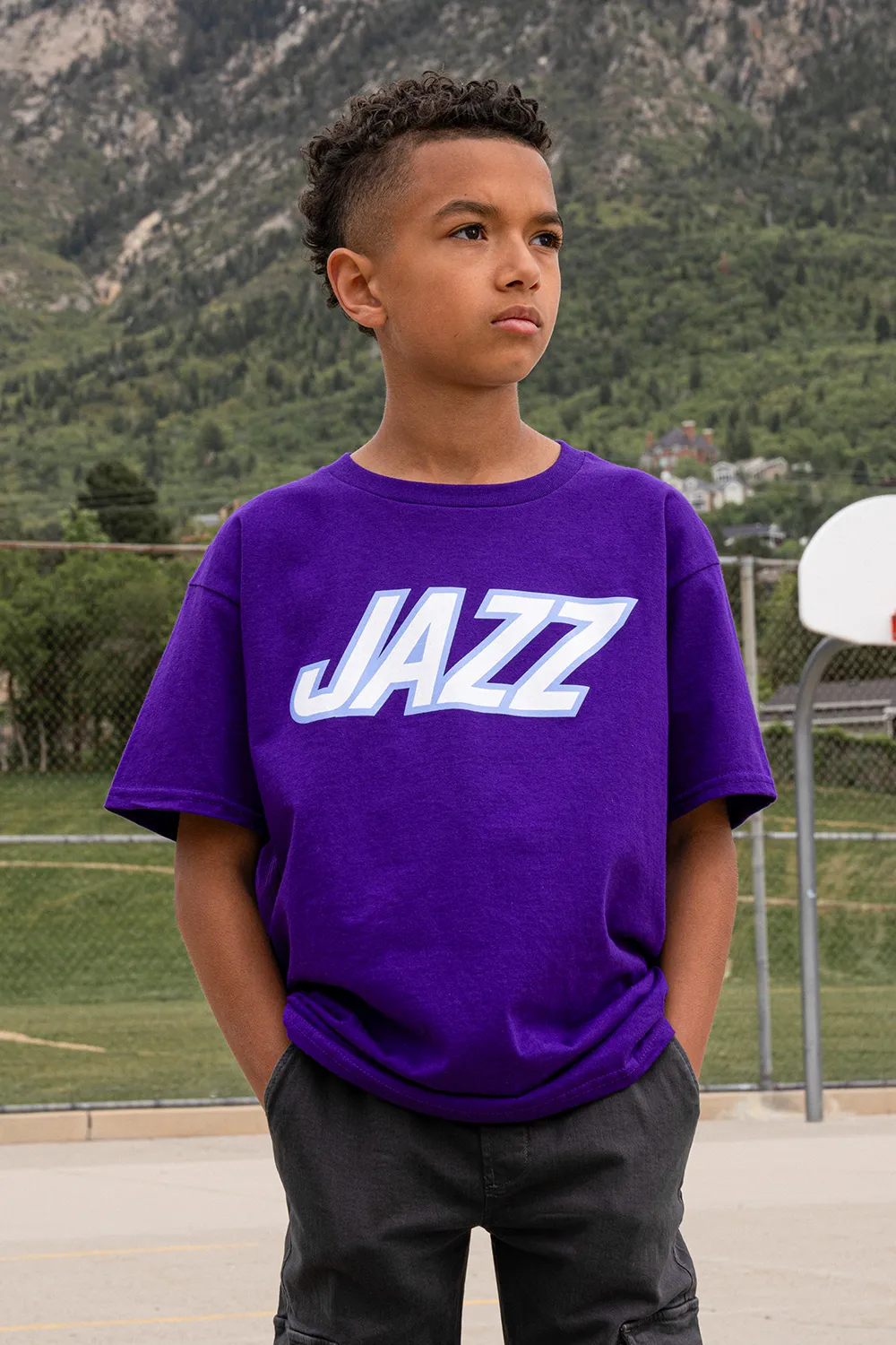 Yth NBA Origins Logo Type  Tee - Purple