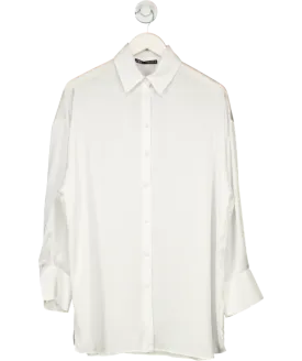 ZARA White Satin Longline Shirt UK S