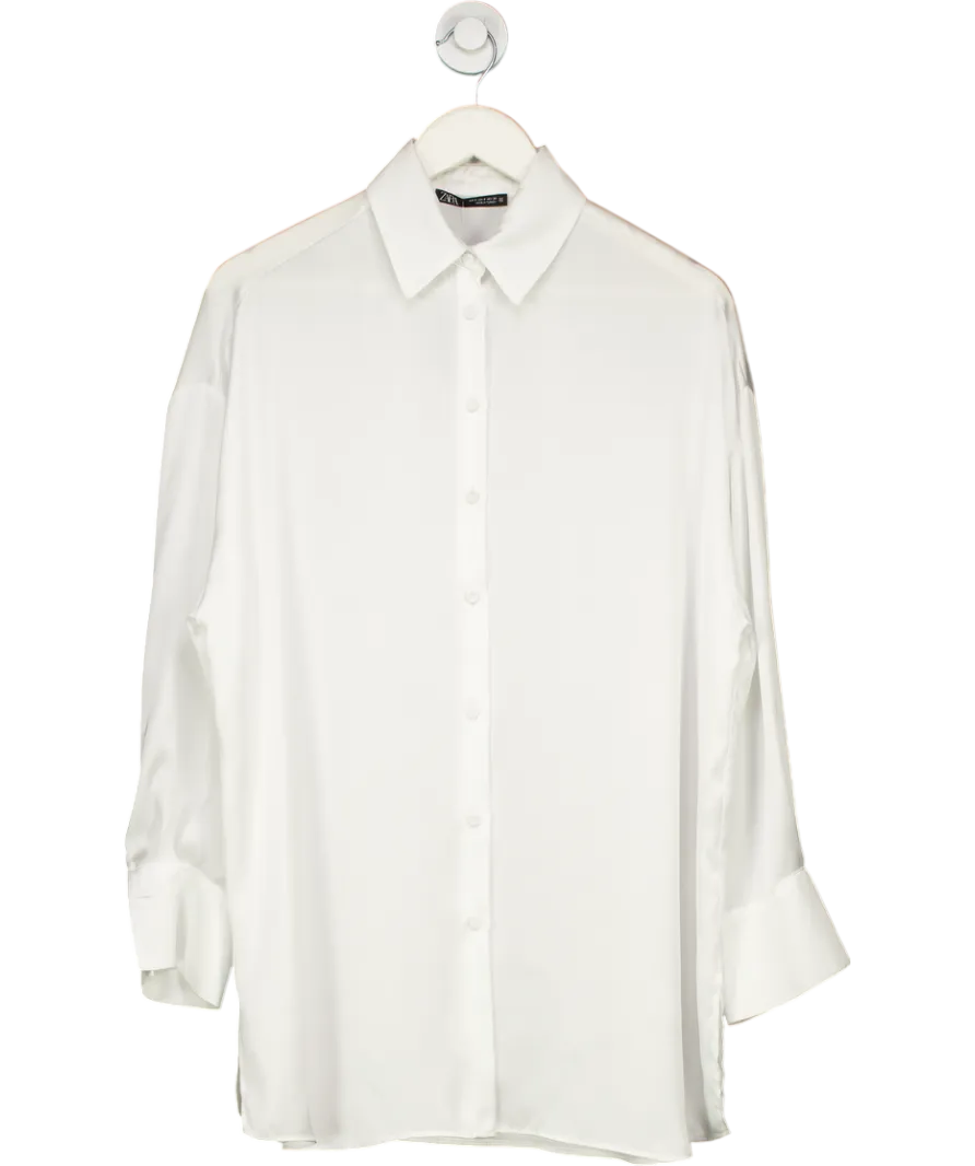 ZARA White Satin Longline Shirt UK S