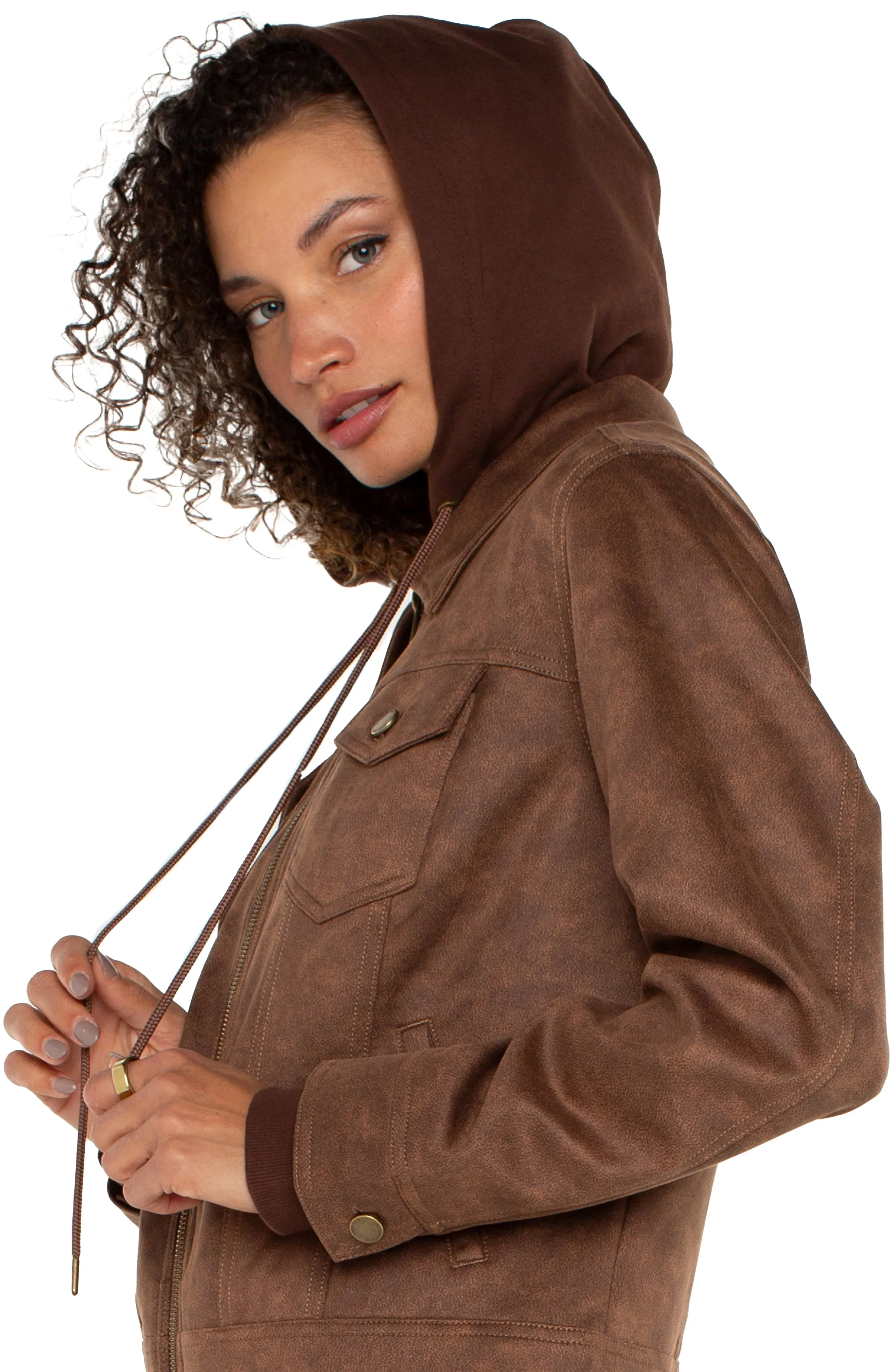ZIP UP TRUCKER JACKET WITH REMOVABLE HOOD