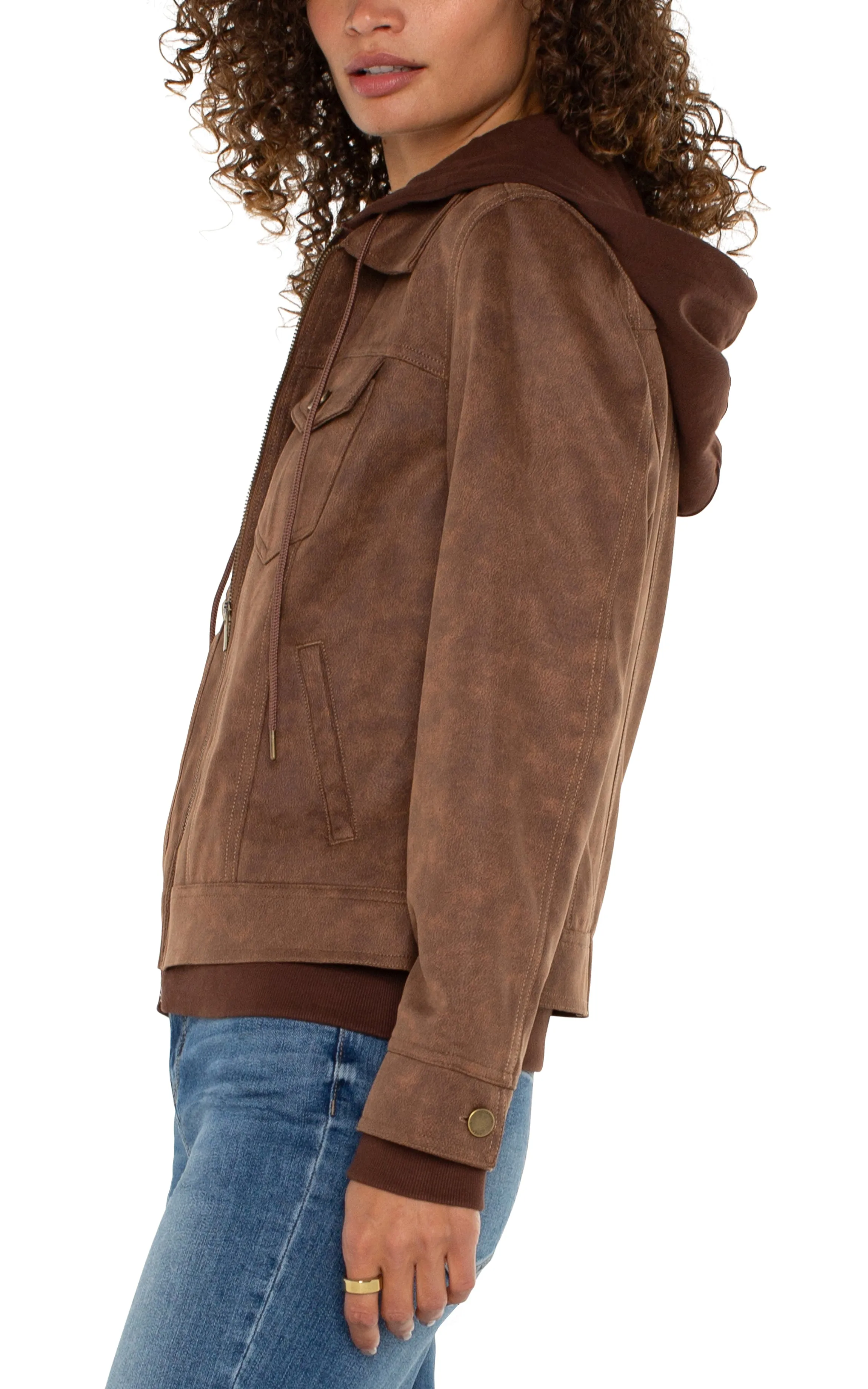 ZIP UP TRUCKER JACKET WITH REMOVABLE HOOD
