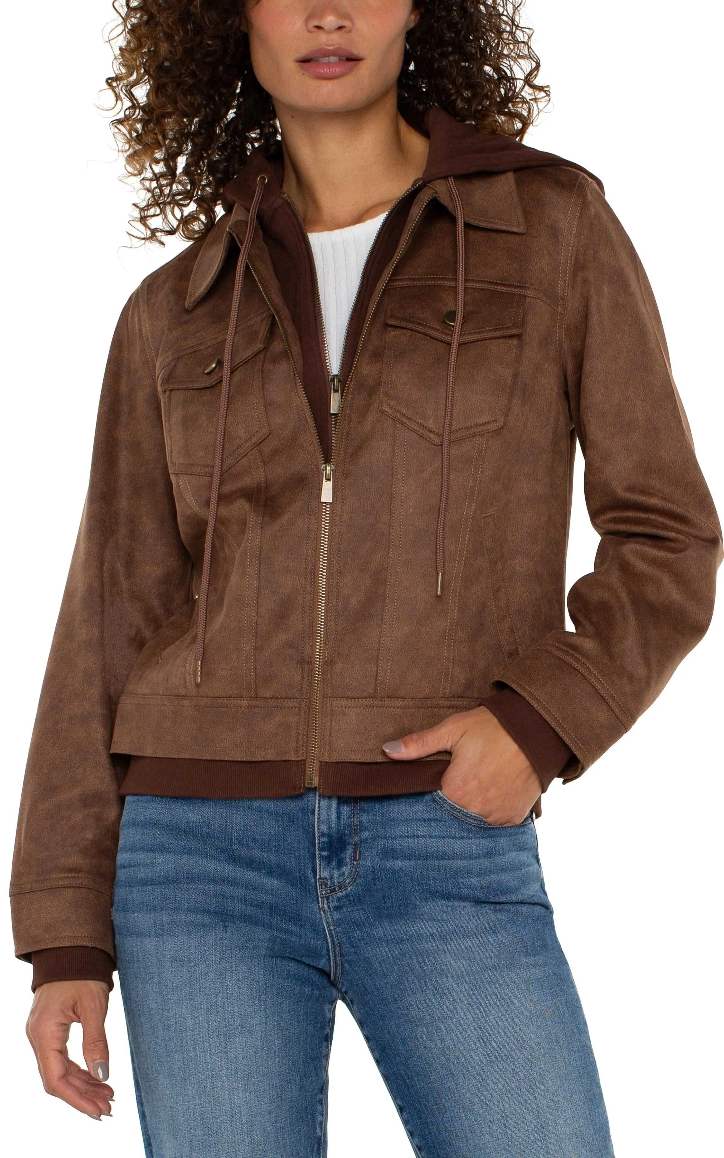 ZIP UP TRUCKER JACKET WITH REMOVABLE HOOD